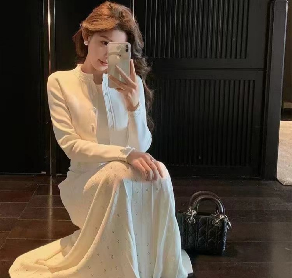 Autumn and winter long dress coat 2pcs set for women