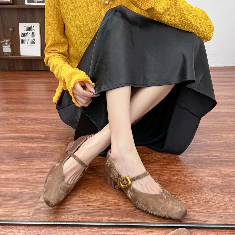 France style autumn high-heeled shoes retro low shoes