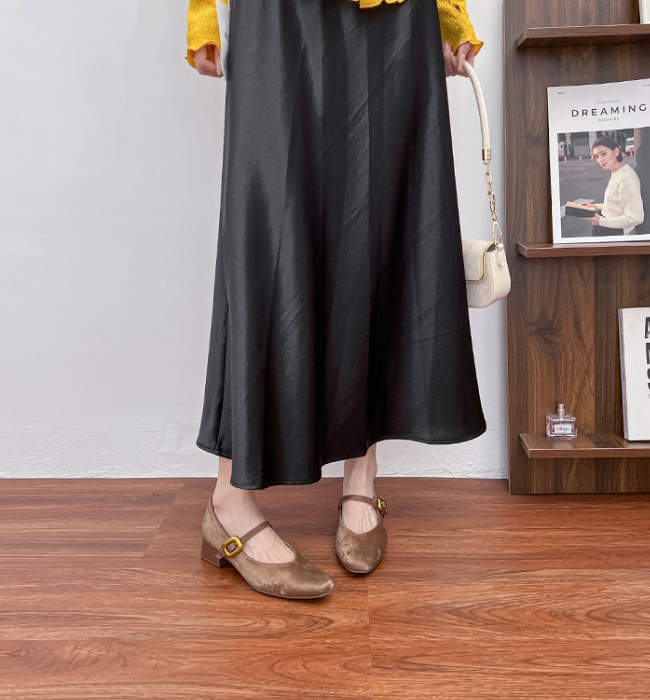 France style autumn high-heeled shoes retro low shoes
