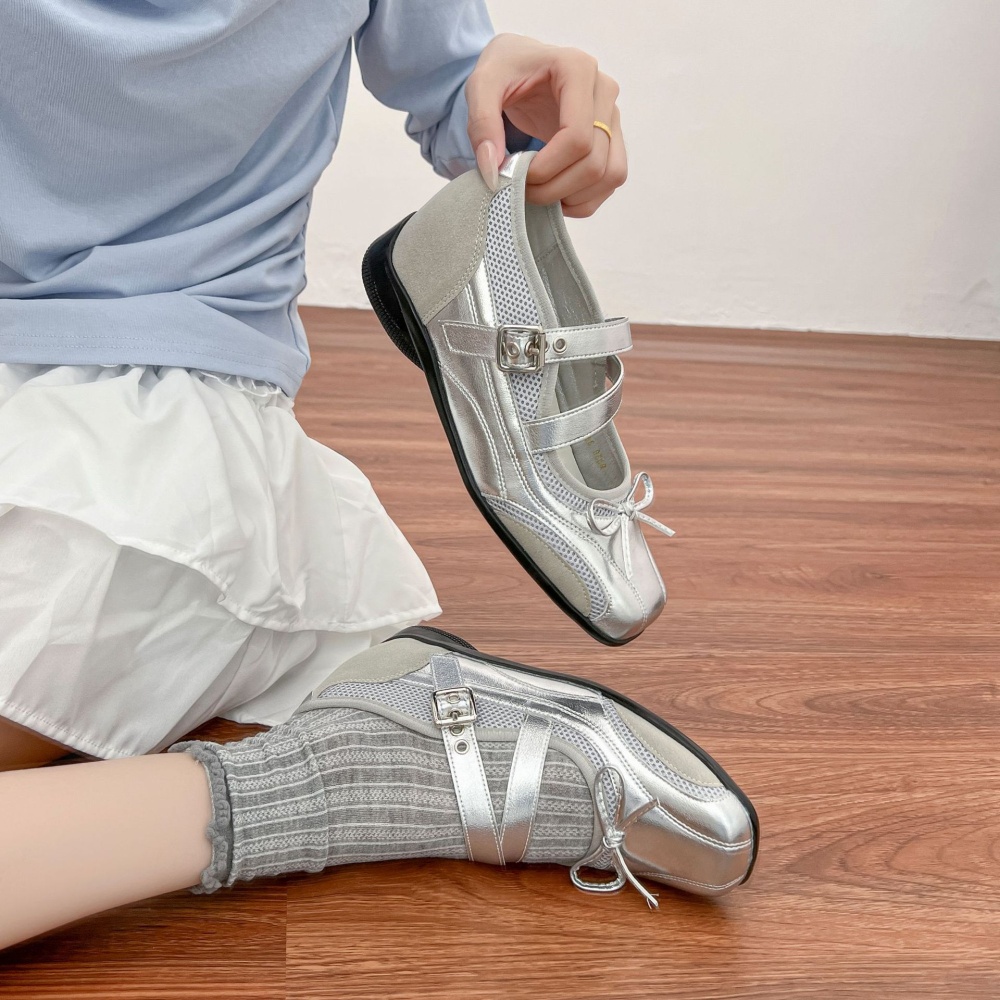 Ballet silver low retro within increased shoes for women