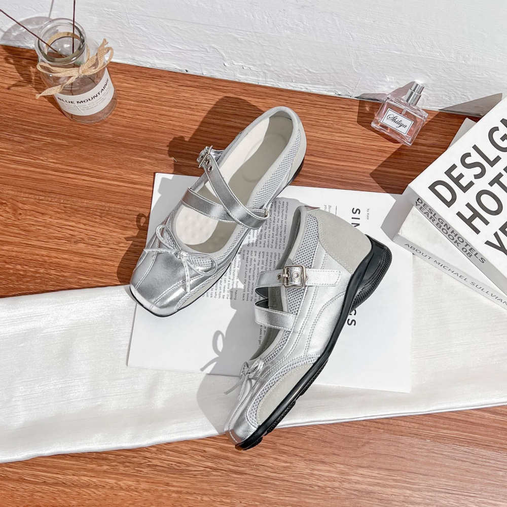 Ballet silver low retro within increased shoes for women