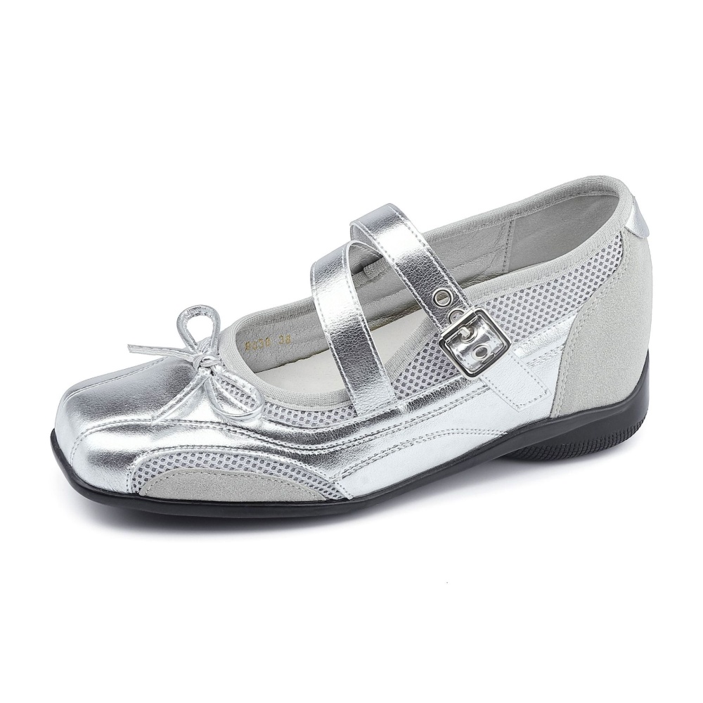 Ballet silver low retro within increased shoes for women