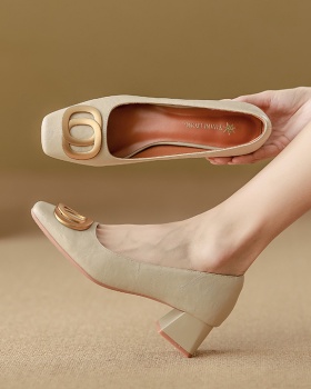 Genuine leather high-heeled shoes metal buckles shoes