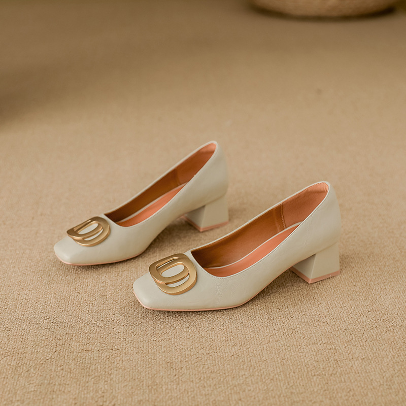 Genuine leather high-heeled shoes metal buckles shoes