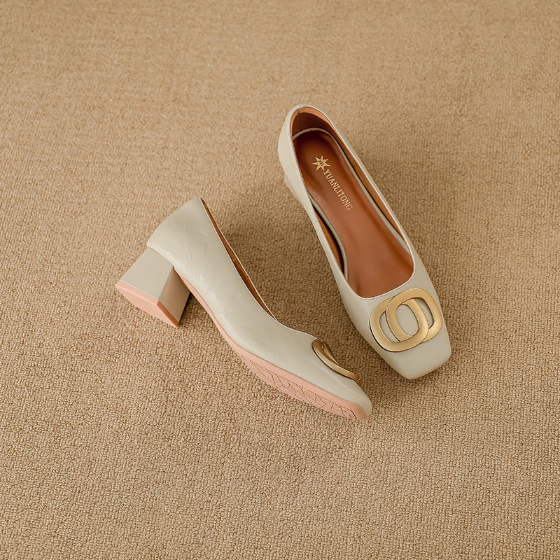 Genuine leather high-heeled shoes metal buckles shoes