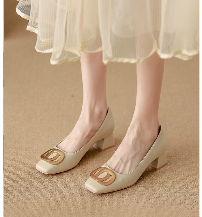 Genuine leather high-heeled shoes metal buckles shoes