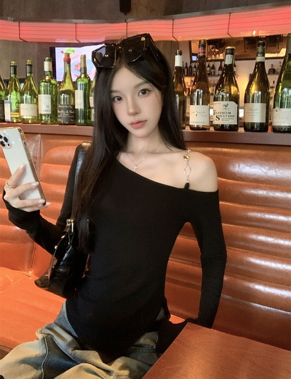 Cotton strapless long sleeve T-shirt for women