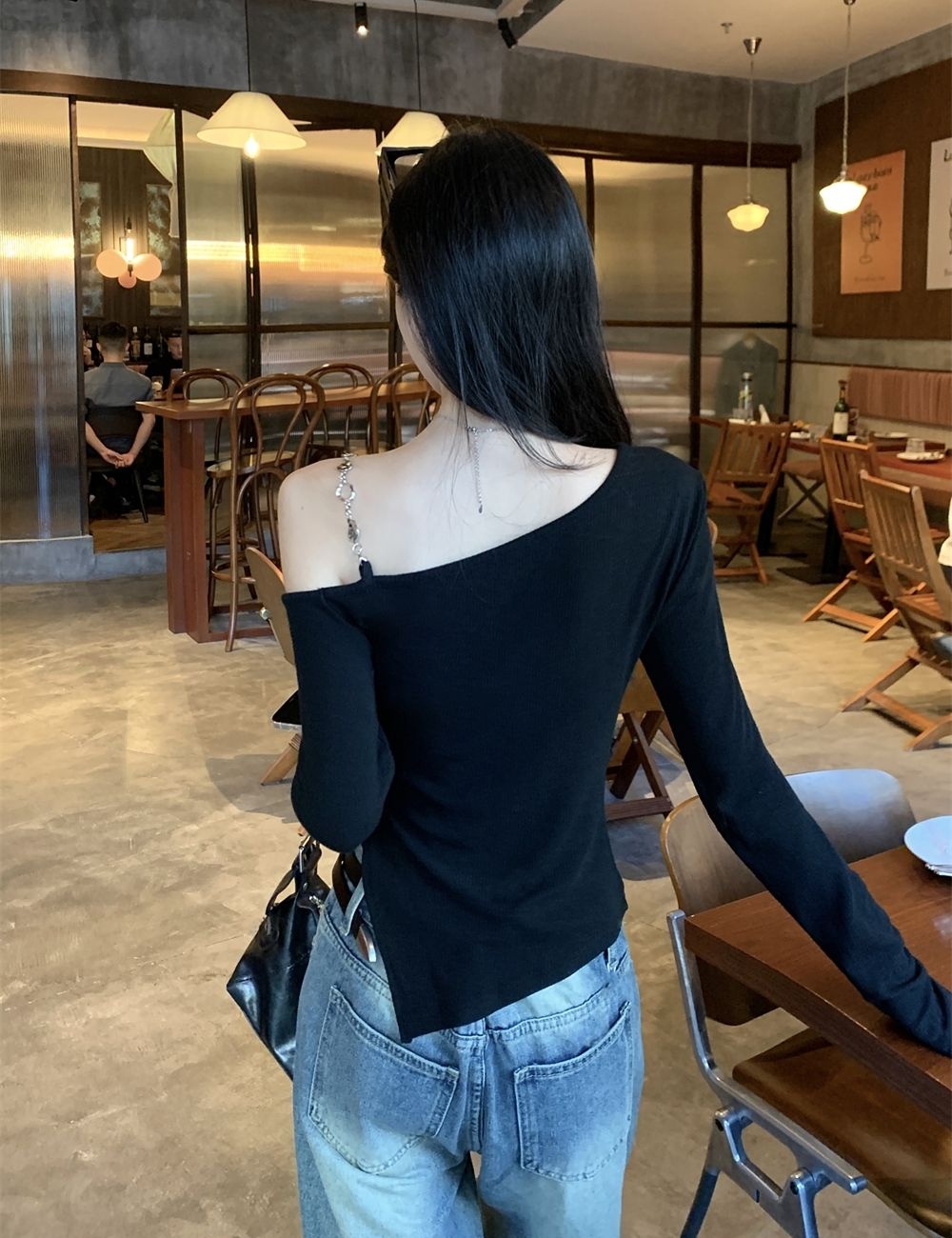 Cotton strapless long sleeve T-shirt for women