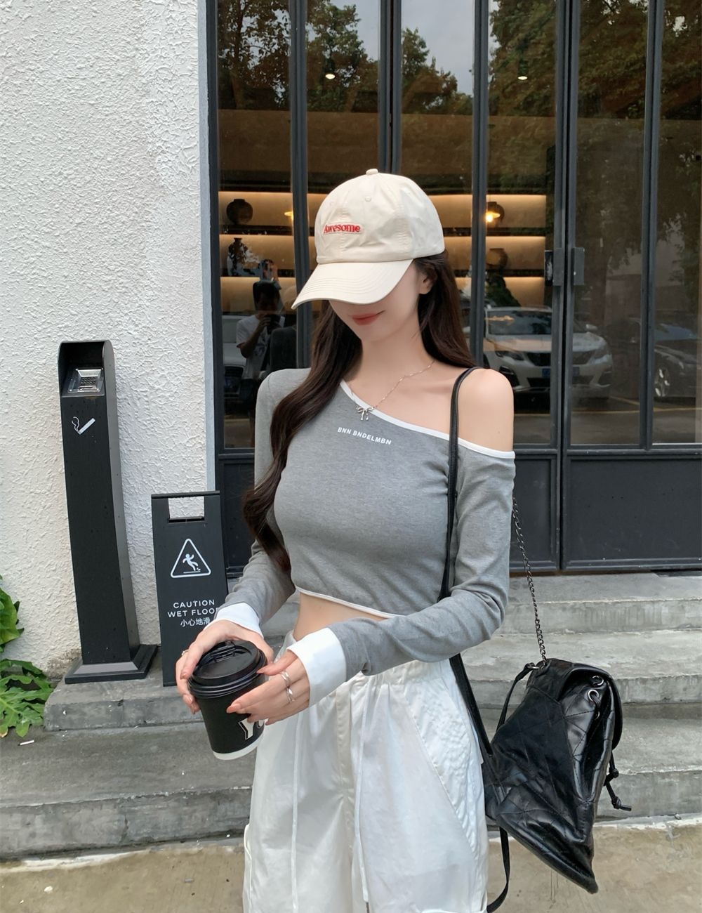 Strapless cotton long sleeve T-shirt for women