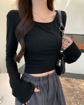 Short long sleeve pure cotton spandex T-shirt for women