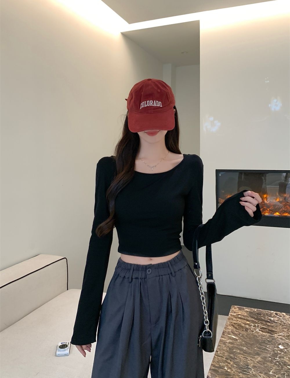 Short long sleeve pure cotton spandex T-shirt for women