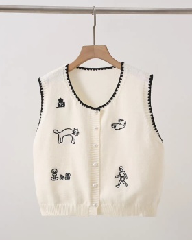Black cartoon waistcoat summer embroidery vest for women