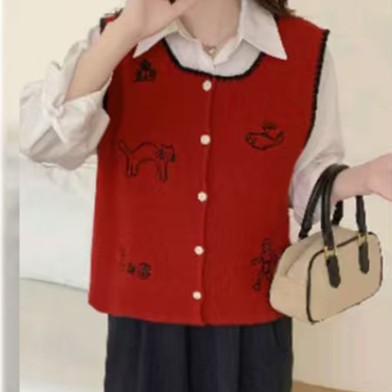 Black cartoon waistcoat summer embroidery vest for women