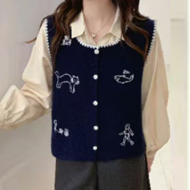 Black cartoon waistcoat summer embroidery vest for women