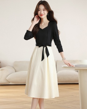 Square collar black-white France style dress