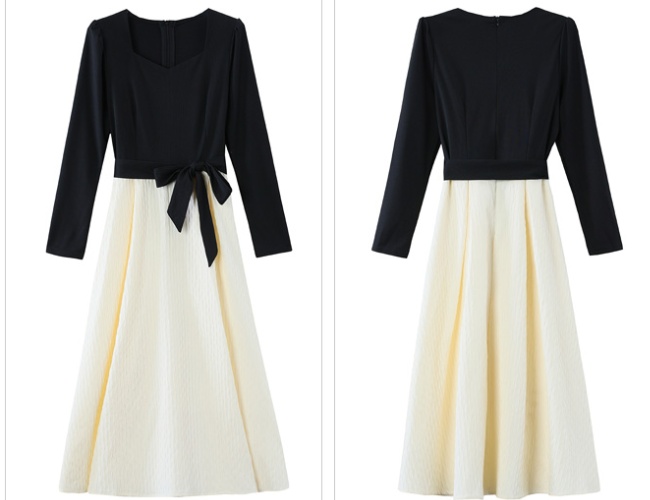 Square collar black-white France style dress