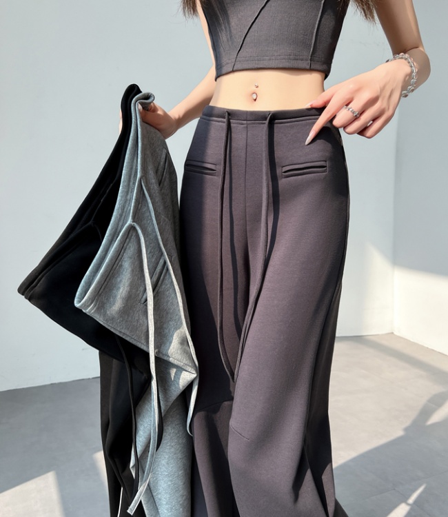 Drape sweatpants front pocket wide leg pants