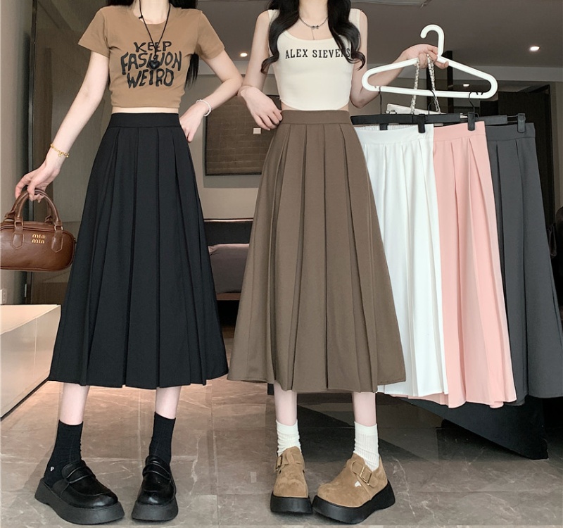 Show young unique pleated long dress pure summer skirt