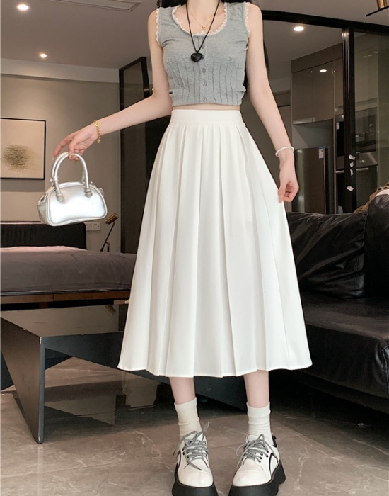 Show young unique pleated long dress pure summer skirt
