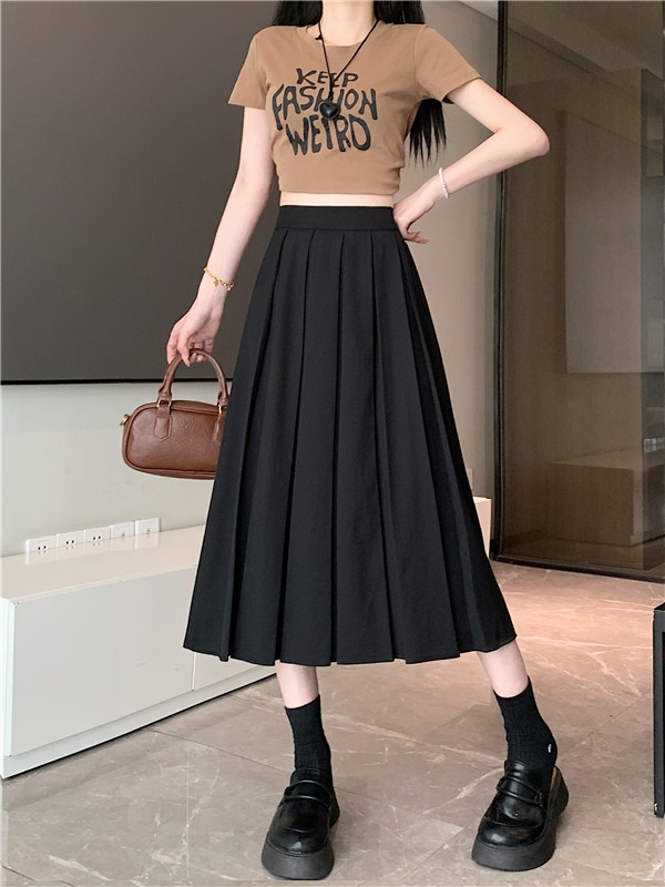 Show young unique pleated long dress pure summer skirt