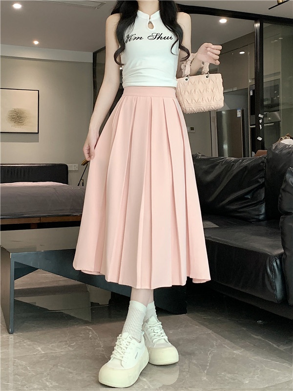 Show young unique pleated long dress pure summer skirt