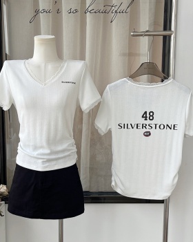 Knitted short sleeve T-shirt youth V-neck tops