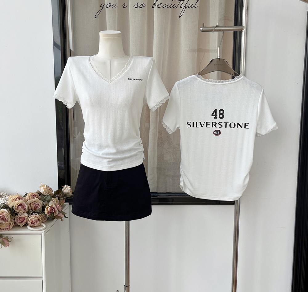 Knitted short sleeve T-shirt youth V-neck tops
