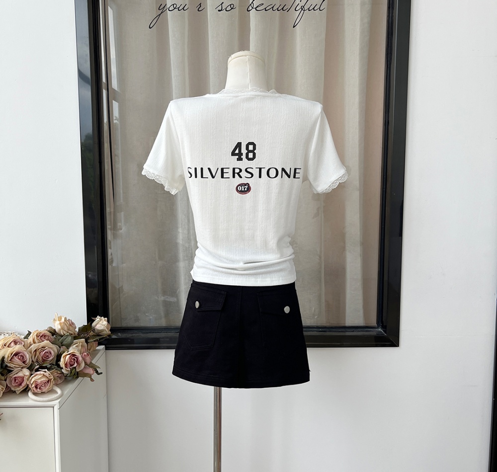 Knitted short sleeve T-shirt youth V-neck tops