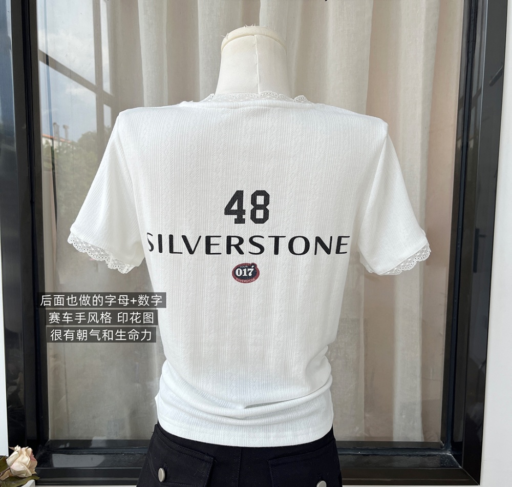 Knitted short sleeve T-shirt youth V-neck tops