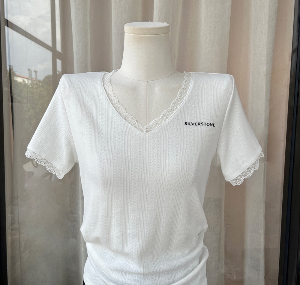 Knitted short sleeve T-shirt youth V-neck tops