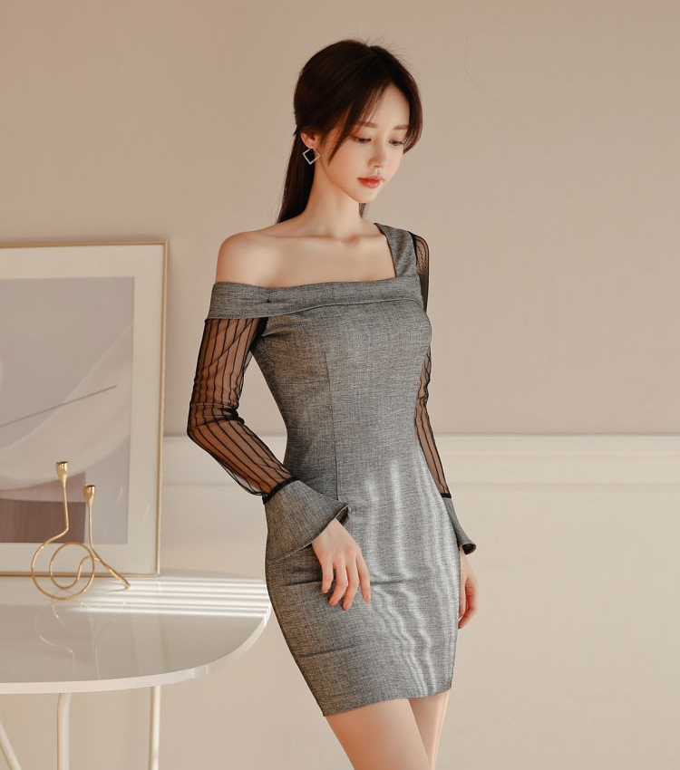 Korean style gauze business suit irregular collar dress