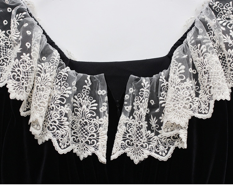 Korean style bottoming lace golden velvet temperament dress
