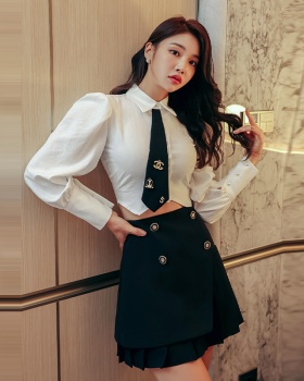 Pleated skirt high waist shirt 2pcs set for women
