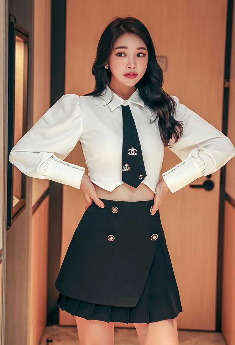 Pleated skirt high waist shirt 2pcs set for women