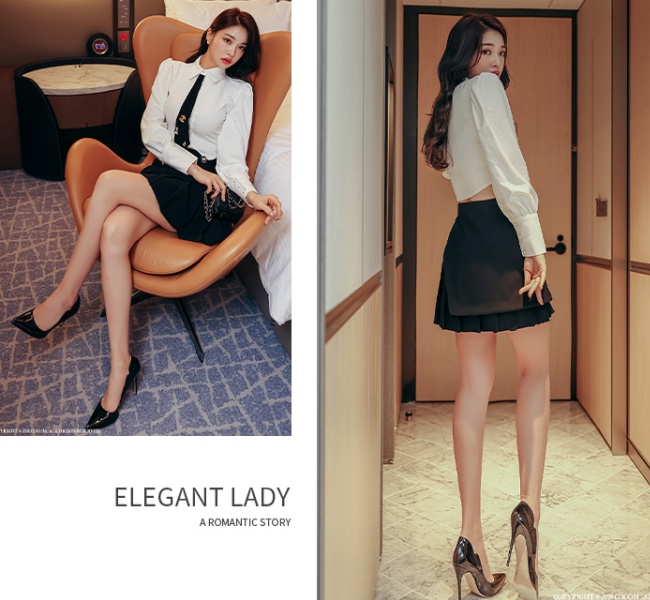 Pleated skirt high waist shirt 2pcs set for women
