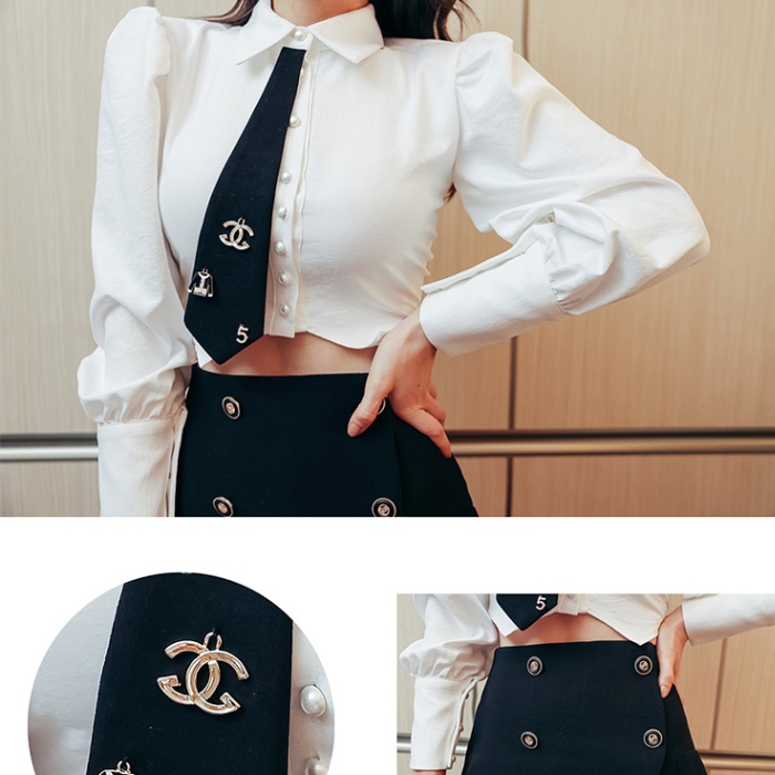 Pleated skirt high waist shirt 2pcs set for women