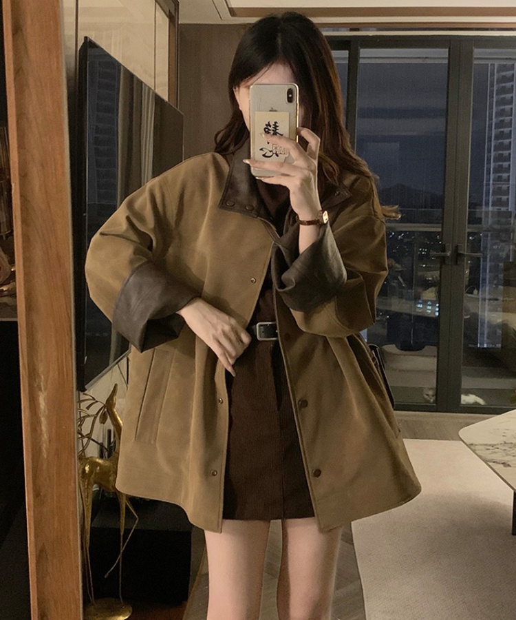 Loose autumn coat wear slim leather coat