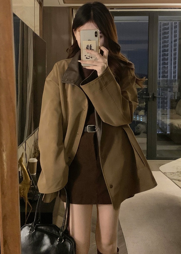 Loose autumn coat wear slim leather coat