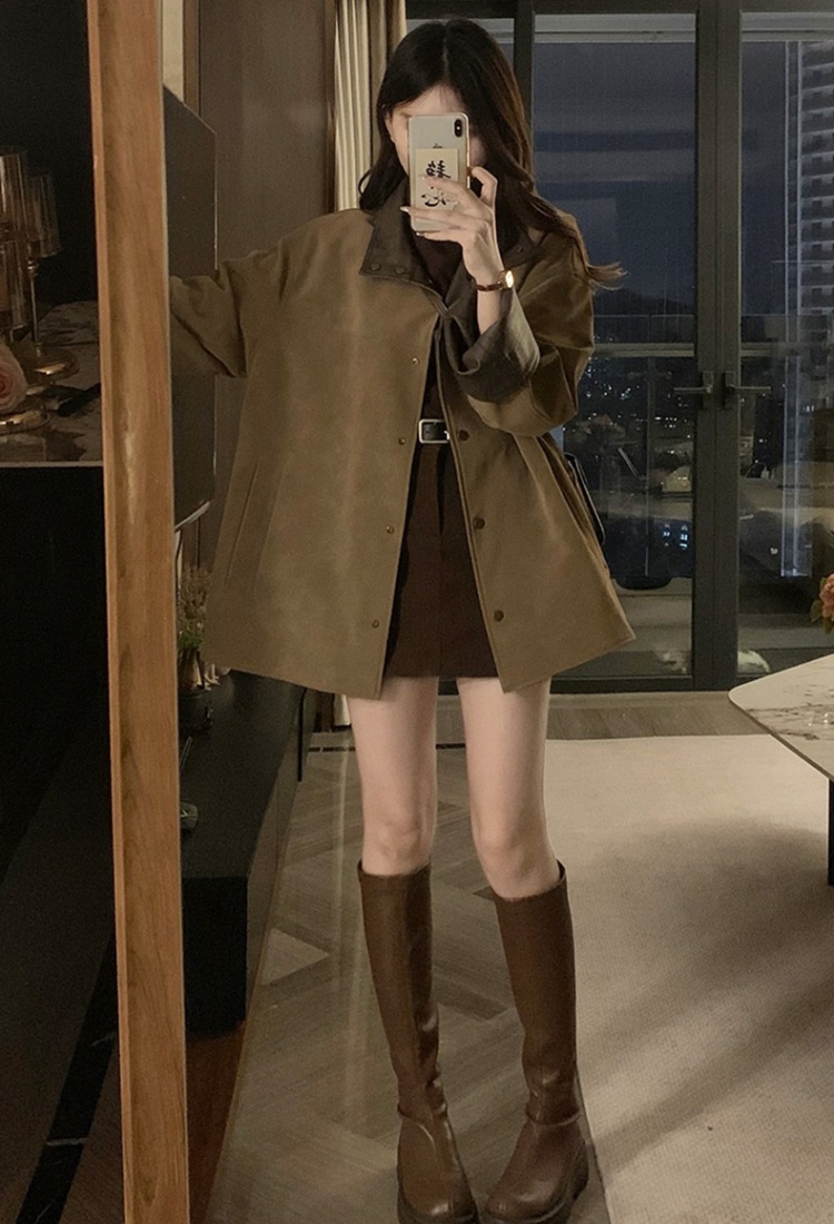 Loose autumn coat wear slim leather coat