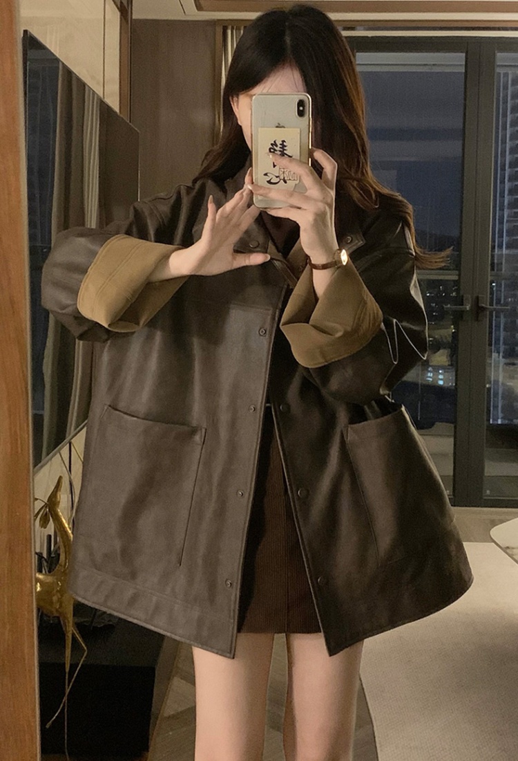 Loose autumn coat wear slim leather coat