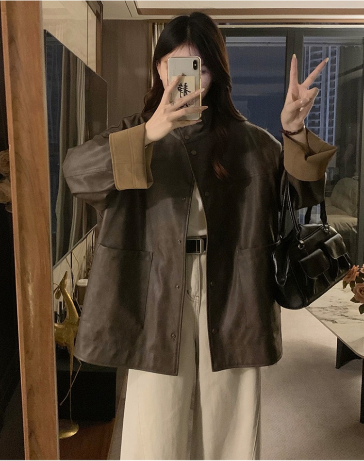 Loose autumn coat wear slim leather coat