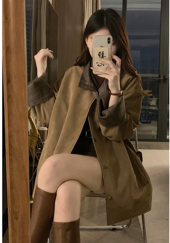Loose autumn coat wear slim leather coat