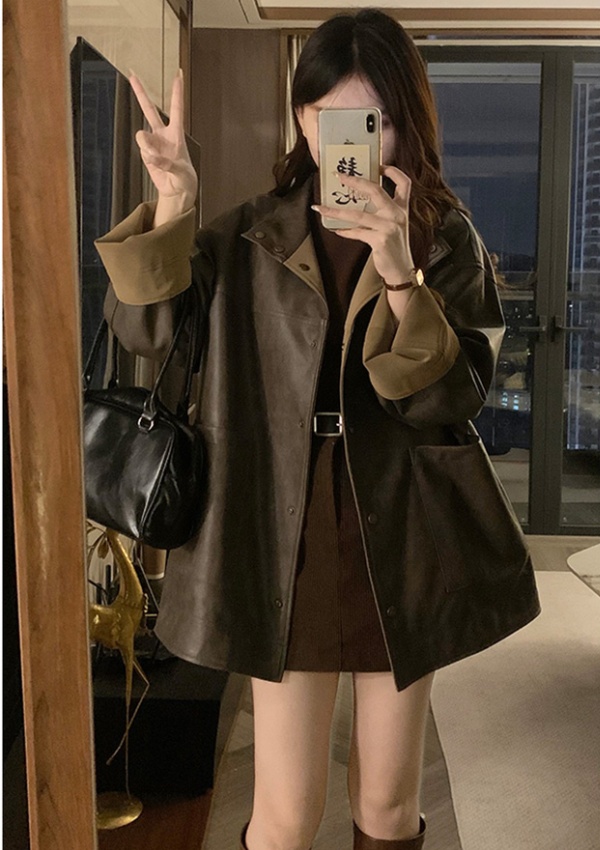 Loose autumn coat wear slim leather coat