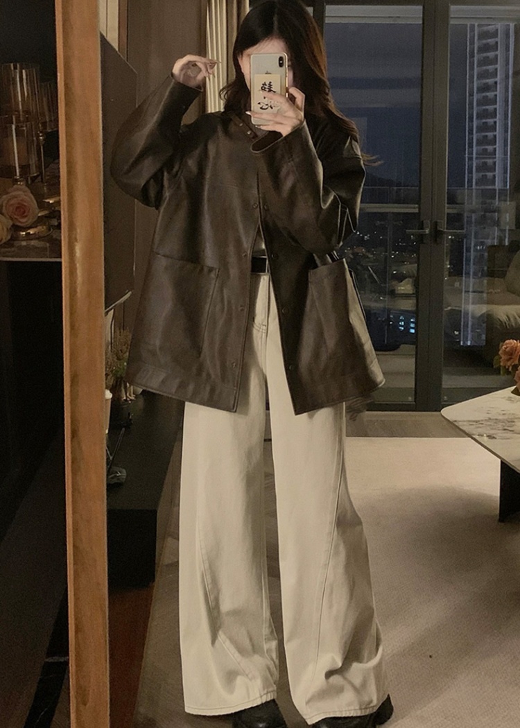 Loose autumn coat wear slim leather coat