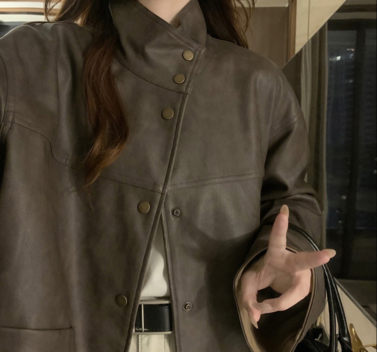 Loose autumn coat wear slim leather coat