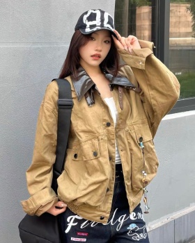 Washed loose coat autumn retro work clothing for women