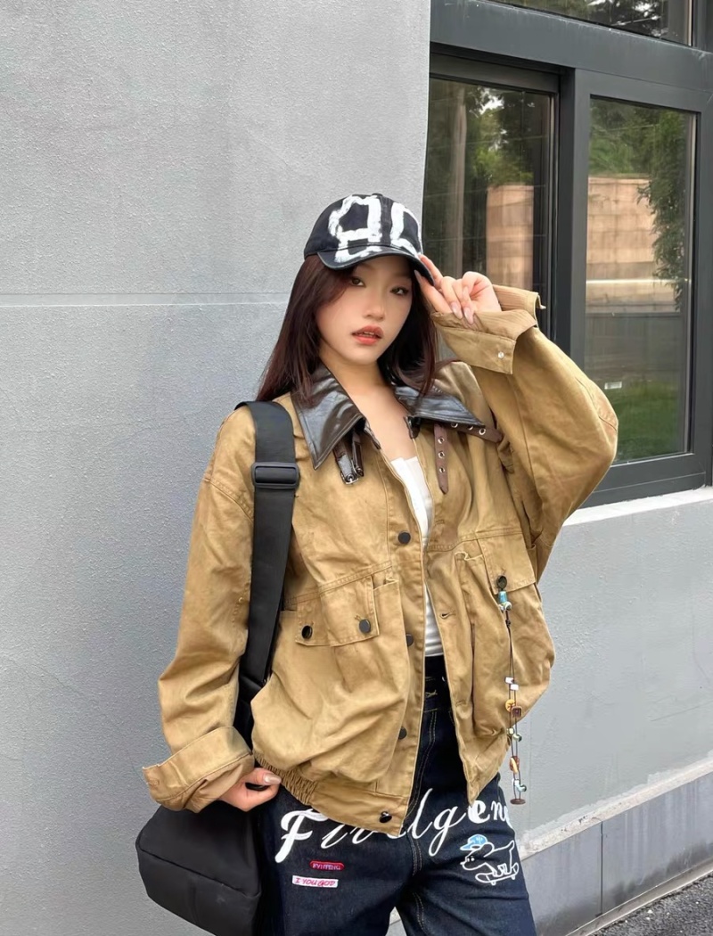 Washed loose coat autumn retro work clothing for women