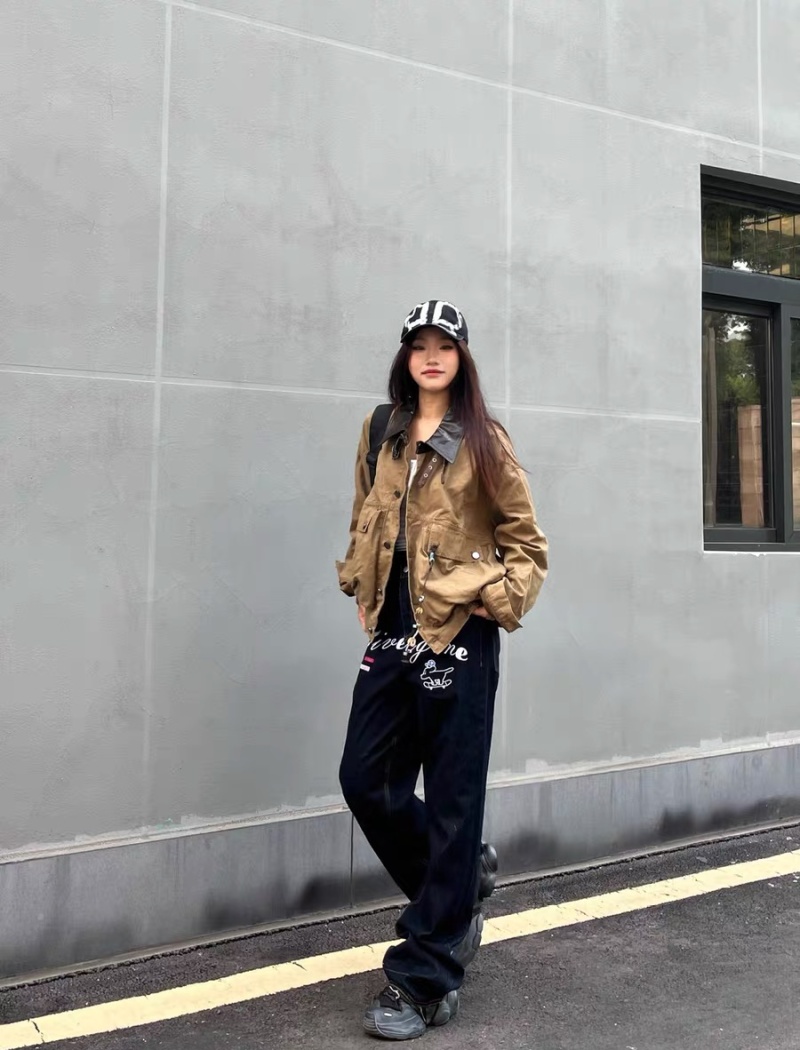 Washed loose coat autumn retro work clothing for women