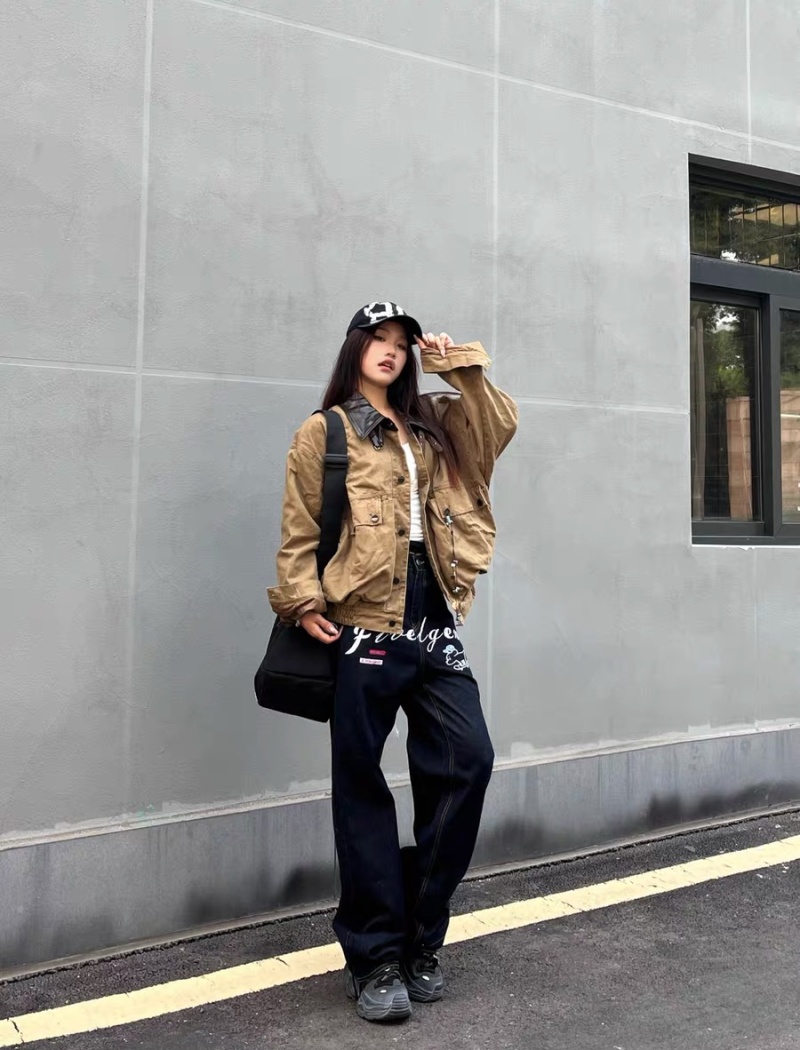 Washed loose coat autumn retro work clothing for women