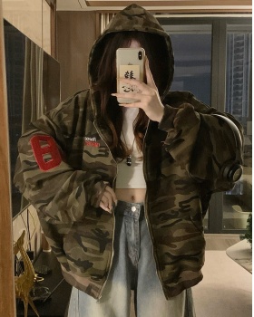 Autumn embroidered couples jacket loose hooded coat